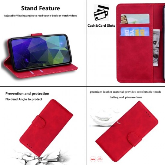 Leather Wallet Stand Phone Case for Huawei P Smart 2021 / Huawei Y7a - Red Huawei Cases Mobile