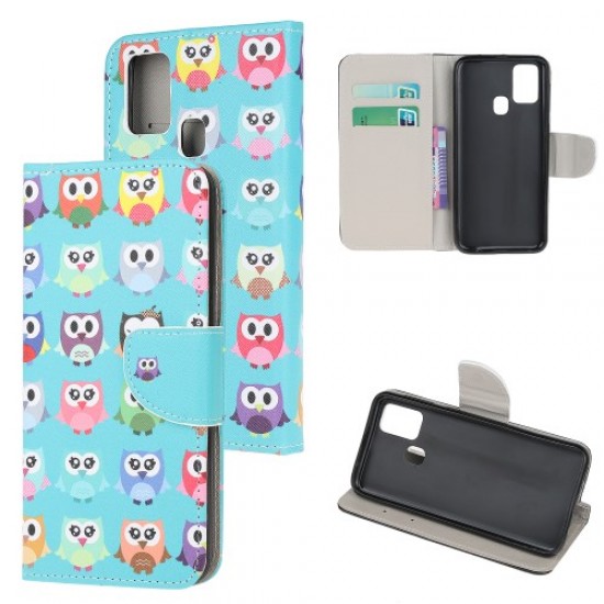 Cross Texture Pattern Printing Cover Wallet Leather Casing for Honor 9X Lite - Owls Huawei Cases Mobile