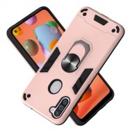 2 in 1 Armor Case PC+TPU Hybrid Shell with Ring Kickstand for Samsung Galaxy A11 (EU Version)/M11 - Rose Gold
