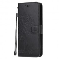 Tree Owl Imprinting Leather Stylish Wallet Case for Xiaomi Poco M3 - Black