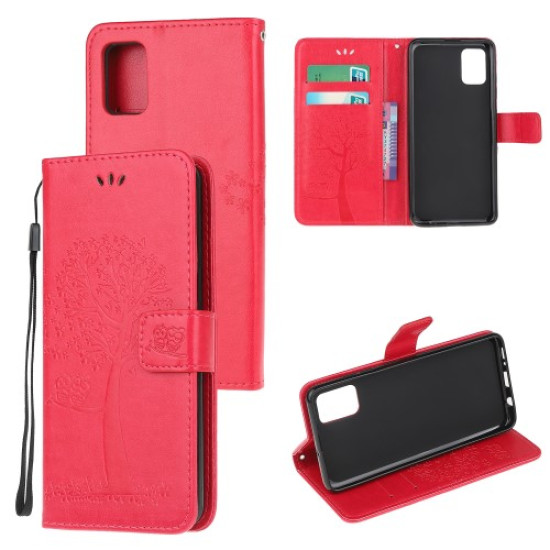 Tree Owl Imprinting Leather Stylish Wallet Case for Xiaomi Poco M3 - Red XIAOMI Cases Mobile