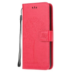 Tree Owl Imprinting Leather Stylish Wallet Case for Xiaomi Poco M3 - Red