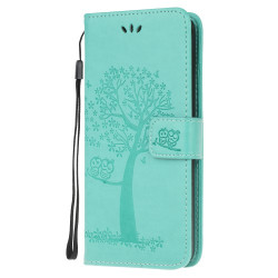 Tree Owl Imprinting Leather Stylish Wallet Case for Xiaomi Poco M3 - Cyan