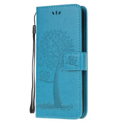 Tree Owl Imprinting Leather Stylish Wallet Case for Xiaomi Poco M3 - Blue