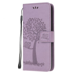 Tree Owl Imprinting Leather Stylish Wallet Case for Xiaomi Poco M3 - Purple