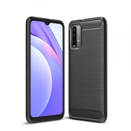 Carbon Fibre Brushed TPU Protector Case for Xiaomi Poco M3/Redmi Note 9 4G (Qualcomm Snapdragon 662) - Black XIAOMI Cases Mobile