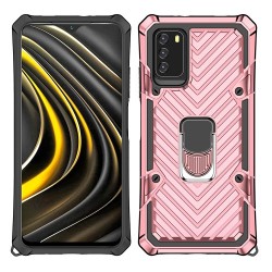 PC + TPU + Metal Hybrid Cover Rotatable Finger Ring Kickstand Phone Shell for Xiaomi Poco M3 - Rose Gold PC + TPU + Metal Hybrid Cover Rotatable Finger Ring Kickstand Phone Shell for Xiaomi Poco M3 - Rose Gold