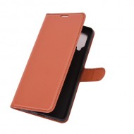Litchi Texture Wallet Stand Leather Shell Protective Cover for Samsung Galaxy A42 5G - Brown