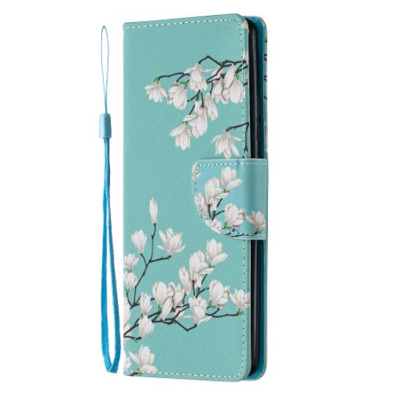 Pattern Printing Leather Cover Case for Samsung Galaxy A42 5G - White Flower Samsung Cases Mobile