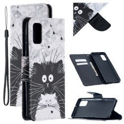 Δερμάτινη Θήκη Πορτοφόλι με Βάση Στήριξης για Samsung Galaxy A42 5G - Μαύρη και Λευκή Γατούλα