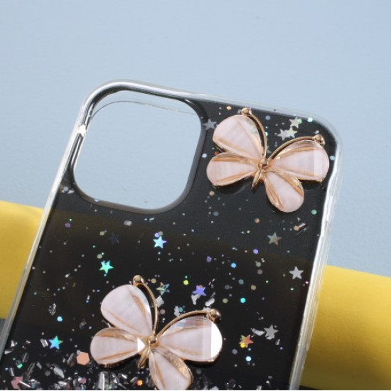 3D Butterfly Pattern Epoxy TPU Case for iPhone 12 Pro Max 6.7 inch - Black 