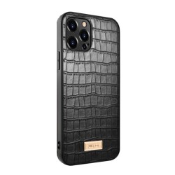SULADA Θήκη Σιλικόνης με Επένδυση Δέρματος Κορκοδιλέ για iPhone 12 Pro Max - Μαύρο