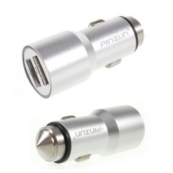 PINZUN CC-011 Dual USB Smart Car Charger with Safety Hammer - Silver PINZUN CC-011 Dual USB Smart Car Charger with Safety Hammer - Silver