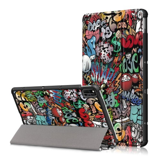 Pattern Printing PU Leather Tri-fold Stand Tablet Case for Honor V6 5G 10.4/Huawei MatePad 10.4 - Cartoon Graffiti Huawei Tablets Case