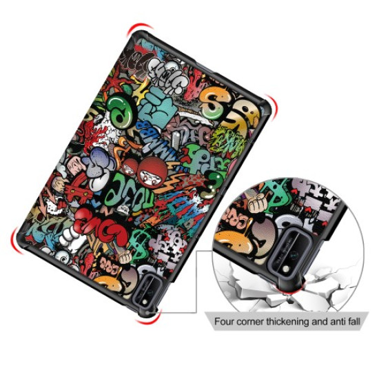 Pattern Printing PU Leather Tri-fold Stand Tablet Case for Honor V6 5G 10.4/Huawei MatePad 10.4 - Cartoon Graffiti Huawei Tablets Case