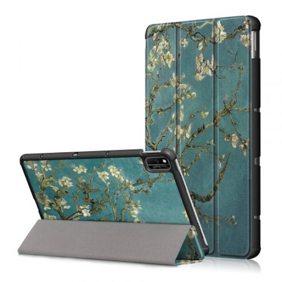 Pattern Printing PU Leather Tri-fold Stand Tablet Case for Honor V6 5G 10.4/Huawei MatePad 10.4 - Peach Blossom Huawei Tablets Case