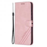 Phone Case Wallet Leather Stand Cover with Lanyard for Huawei Y8p/P Smart S - Rose Gold
