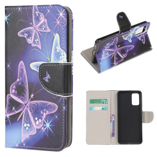 Patterned Cross Texture Leather Protector Wallet Case for Samsung Galaxy S20 Lite/S20 Fan Edition - Vivid Butterflies Samsung Cases Mobile