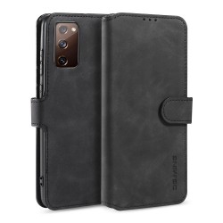 DG,MING Retro Style Leather Wallet Stand Phone Cover for Galaxy S20 FE/Fan Edition/S20 FE 5G/Fan Edition 5G -Black