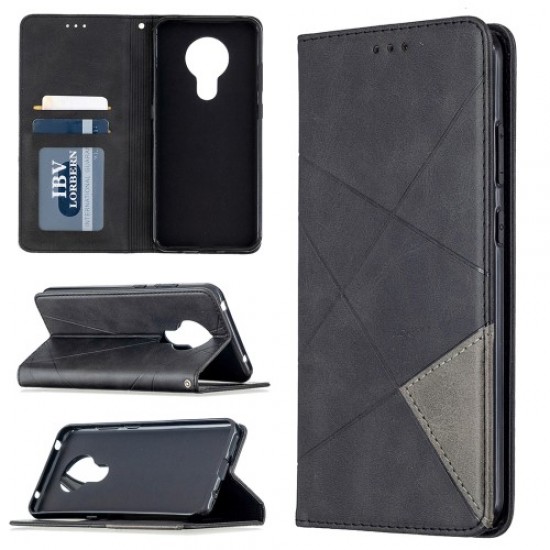 Geometric Pattern Auto-absorbed Leather Stand Cover with Card Slots for Nokia 5.3 - Black Nokia Cases Tablet