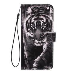 Pattern Printing PU Leather Wallet Phone Casing for Samsung Galaxy A20s - Tiger