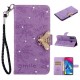 Bee Pattern Rhinestone Decor Leather Wallet Phone Casing Cover for Samsung Galaxy A20s - Purple Samsung Cases Mobile