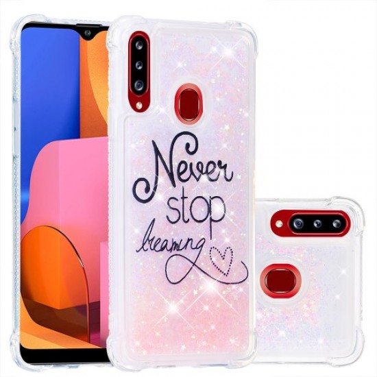 Liquid Glitter Powder Patterned Shockproof Quicksand TPU Case for Samsung Galaxy A20s - Never Stop Dreaming Samsung Cases Mobile