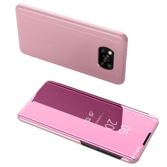 View Window Mirror Surface Leather Flip Phone Cover for Xiaomi Poco X3/Poco X3 NFC - Rose Gold XIAOMI Cases Mobile