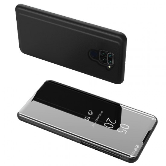 View Window Plated Mirror Surface Leather Case for Xiaomi Redmi Note 9/Redmi 10X 4G - Black XIAOMI Cases Mobile