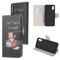 Cross Texture Patterned Leather Wallet Shell for Xiaomi Redmi 9A - Angry Bear and Warning Words Cross Texture Patterned Leather Wallet Shell for Xiaomi Redmi 9A - Angry Bear and Warning Words