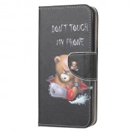 Cross Texture Patterned Leather Wallet Shell for Xiaomi Redmi 9A - Angry Bear and Warning Words
