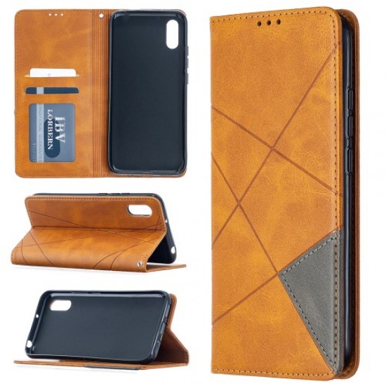 Geometric Pattern Leather with Card Slots Shell for Xiaomi Redmi 9A - Brown XIAOMI Cases Mobile