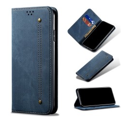 Jeans Cloth Leather Phone Casing with Wallet Stand for Xiaomi Mi Note 10 Lite - Blue