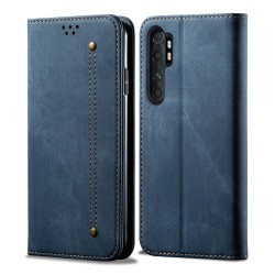 Jeans Cloth Leather Phone Casing with Wallet Stand for Xiaomi Mi Note 10 Lite - Blue