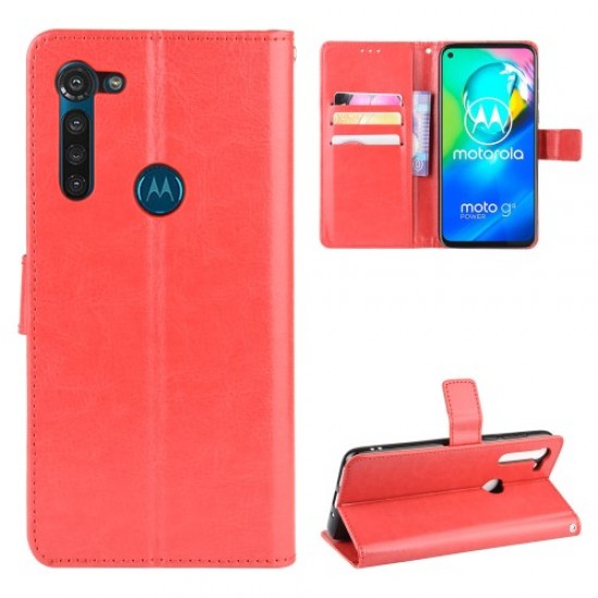 Crazy Horse Wallet Leather Cover with Strap for Motorola Moto G8 Power - Red Motorola Cases Mobile