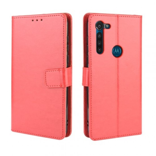 Crazy Horse Wallet Leather Cover with Strap for Motorola Moto G8 Power - Red Motorola Cases Mobile