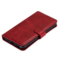 Δερμάτινη Θήκη Πορτοφόλι με Βάση Στήριξης για Motorola Moto G8 Plus - Κόκκινο