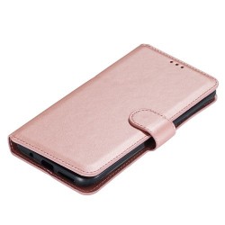 Δερμάτινη Θήκη Πορτοφόλι με Βάση Στήριξης για Motorola Moto G8 Plus - Ροζέ Χρυσαφί