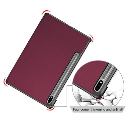 Tri-fold Stand Leather Smart Case for Samsung Galaxy Tab S7 T870 T875 - Wine Red Samsung Cases Mobile Tablet