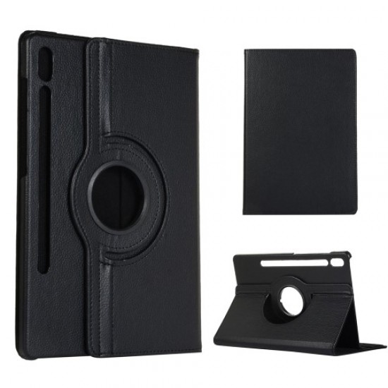 Litchi Texture Leather Case with Rotating Stand Cover for Samsung Galaxy Tab S7 SM-T870.T875 - Black Samsung Cases Mobile Tablet