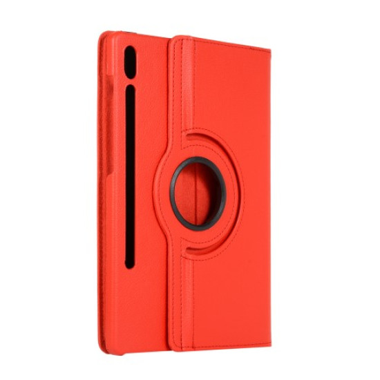 Litchi Skin Leather Shell Case with Rotating Stand for Samsung Galaxy Tab S7 Plus - Red Samsung Cases Mobile Tablet