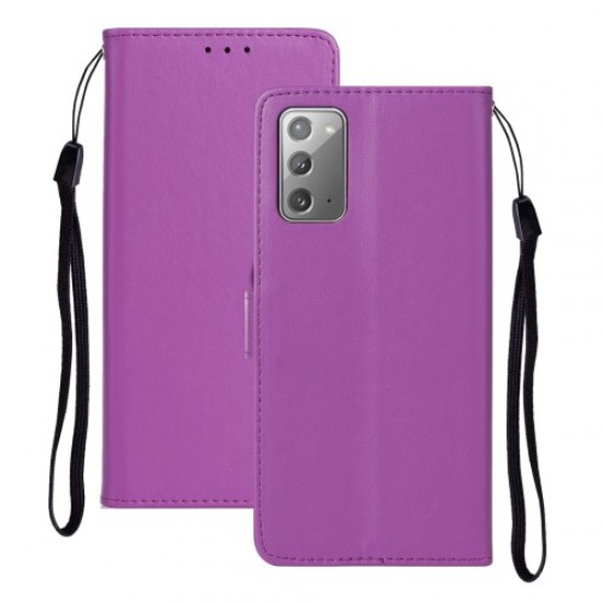 Pure Color Leather Phone Case with Strap for Samsung Galaxy Note 20/Note 20 5G - Purple Samsung Cases Mobile