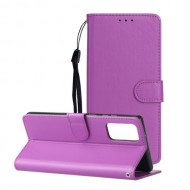 Pure Color Leather Phone Case with Strap for Samsung Galaxy Note 20/Note 20 5G - Purple