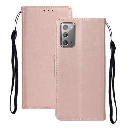 Pure Color Leather Phone Case with Strap for Samsung Galaxy Note 20/Note 20 5G - Rose Gold Samsung Cases Mobile