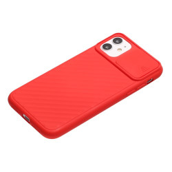 Soft TPU Case with Slide Camera Cover for iPhone 12 mini - Red