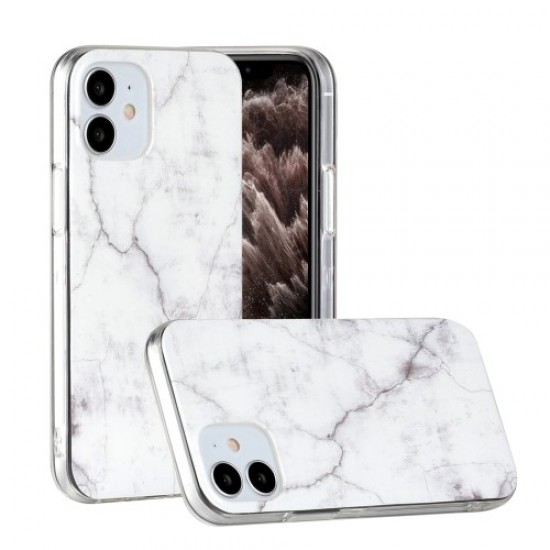 Marble Pattern IMD TPU Back Cover for iPhone 12 mini - White with Crack Apple Cases Mobile