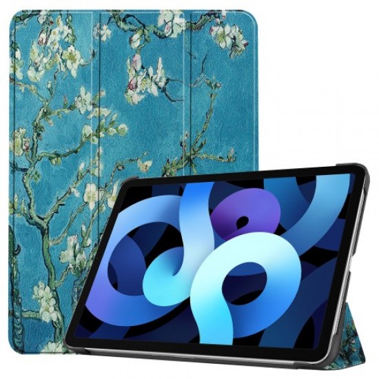 Printing Skin PU Leather Tri-fold Tablet Shell for iPad Air (2020) - Peach Blossom Apple Cases Tablet