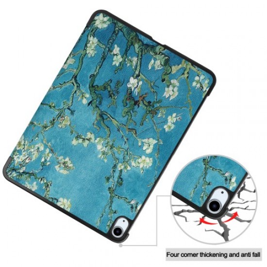 Printing Skin PU Leather Tri-fold Tablet Shell for iPad Air (2020) - Peach Blossom Apple Cases Tablet