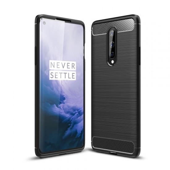 Carbon Fiber Texture Brushed TPU Phone Protector Cover for OnePlus 8 - Black OnePlus Mobile Cases