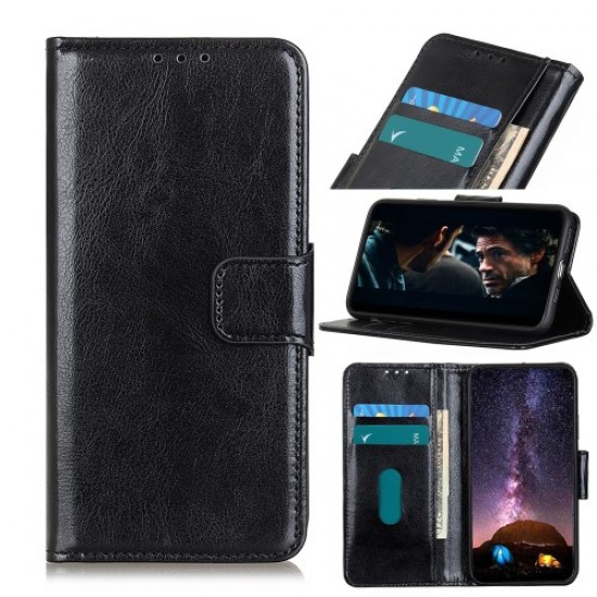 Crazy Horse Wallet Leather Stand Case for Alcatel 1SE (2020) - Black Alcatel Cases Mobile